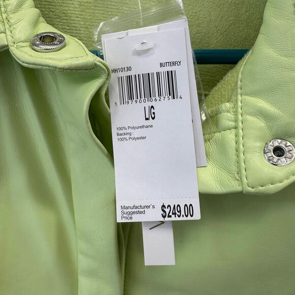 House of Harlow 1960 Shirt Dress Vegan Leather WMNS L Lime Green Utility Midi - Picture 12 of 13